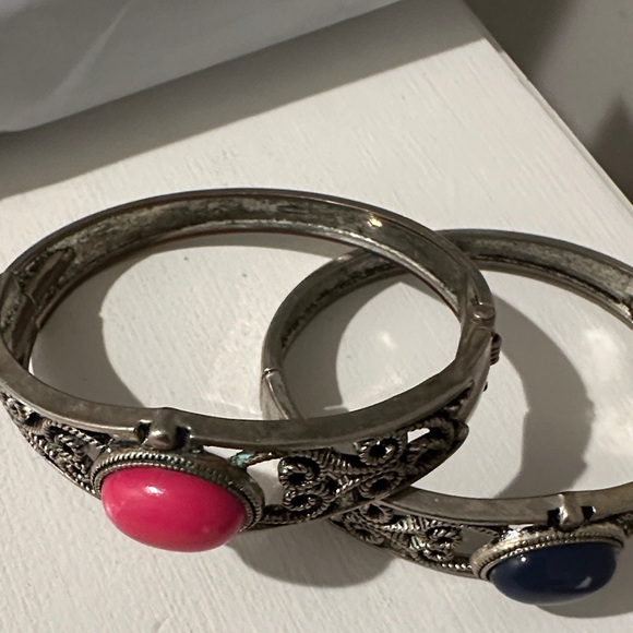 Paparazzi Silver Bracelets with Pink and Blue Accents - Picture 2 of 6